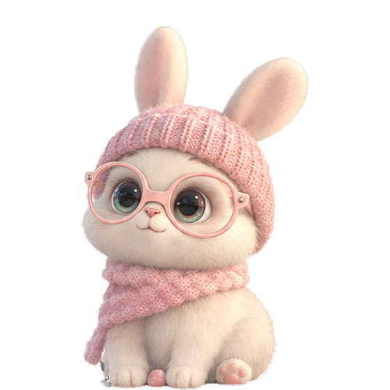 Pipo the bunny in a pink hat